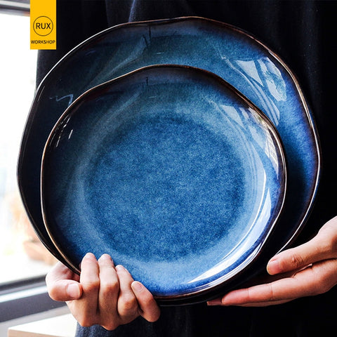Japanese Style Pigmented Irregular Dish Ceramic Plates