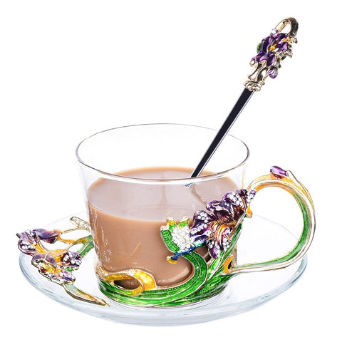 Colored enamel flower coffee mugs