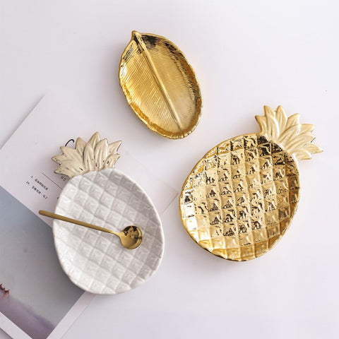 Decorative Gold Pineapple Leaf Ceramic