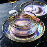 Dazzle color painted gold glass bowl dish