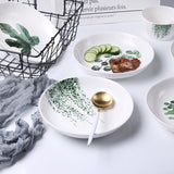 Round Green Plant Porcelain Dinner Plate Set