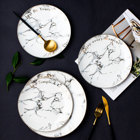 8 inch 10 inch Round Marble Ceramic Plant Dinner Plates